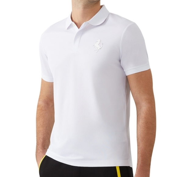 Ferrari Men's SS Recycled Tech Piquet PR Horse Polo White Size Medium NWT - Picture 1 of 17